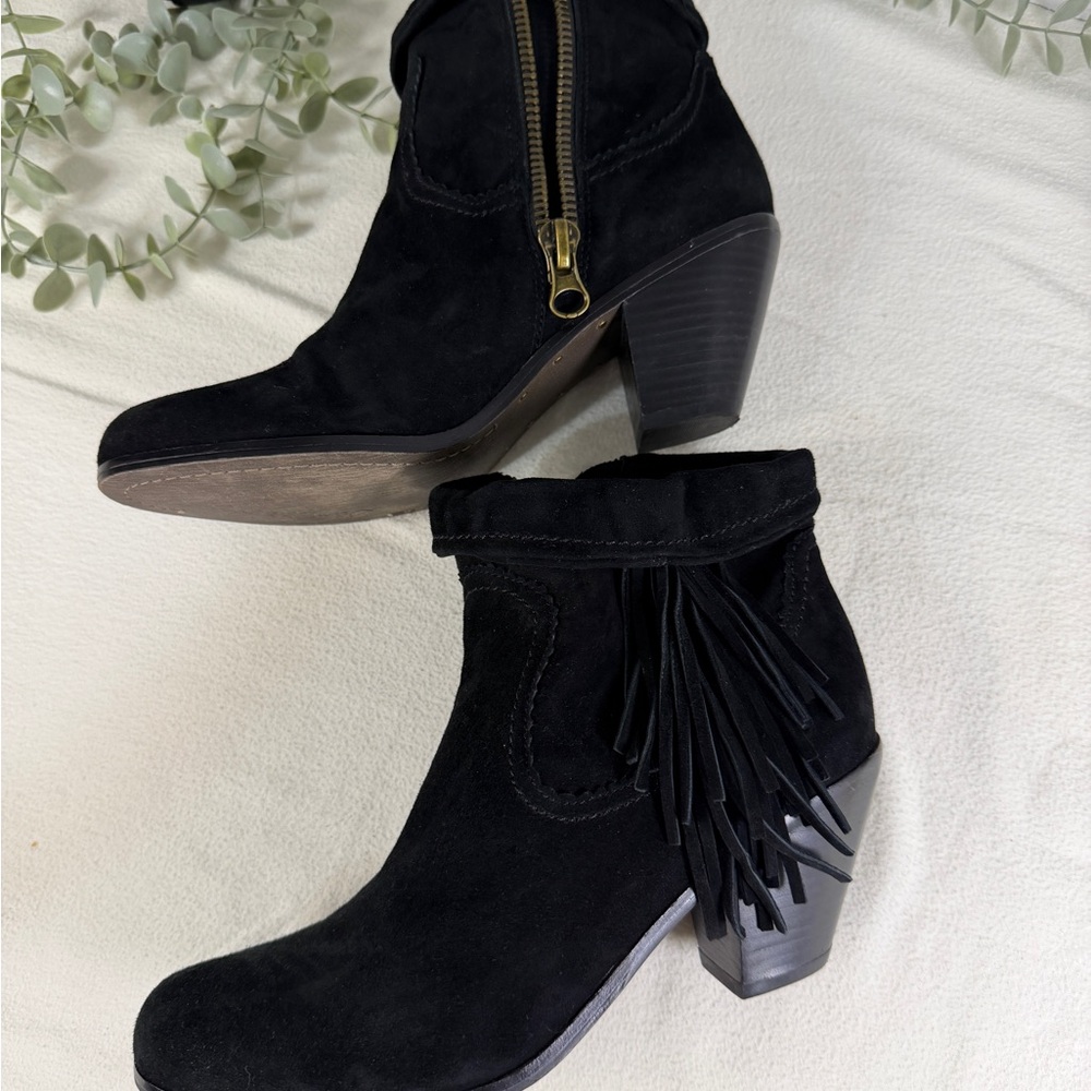Sam Edelman Louie Black Suede Fringe Booties Women's 9.5 Western Ankle Boots